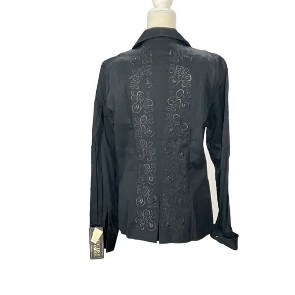 Christine Alexander Embroidered Black Zip Front Long Sleeve Embellished Shirt M - Picture 2 of 11